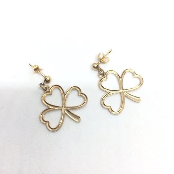 3/$30 LUCKY CLOVER SHAMROCK POST DANGLE CHARM EARRINGS GOLD TONE - Picture 5 of 7